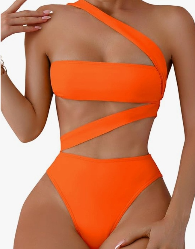 Lilosy Cutout Bandeau One-Piece Swimsuit – Orange, Large – New