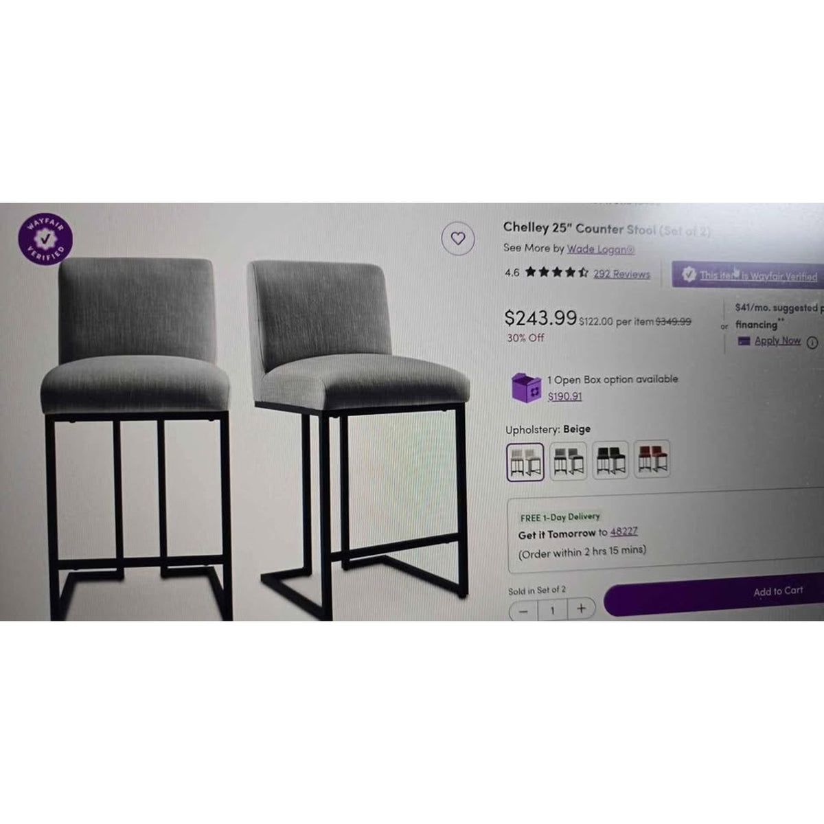 Wade Logan Chelley 25" Counter Stool - 2 Sets - Grey & Beige