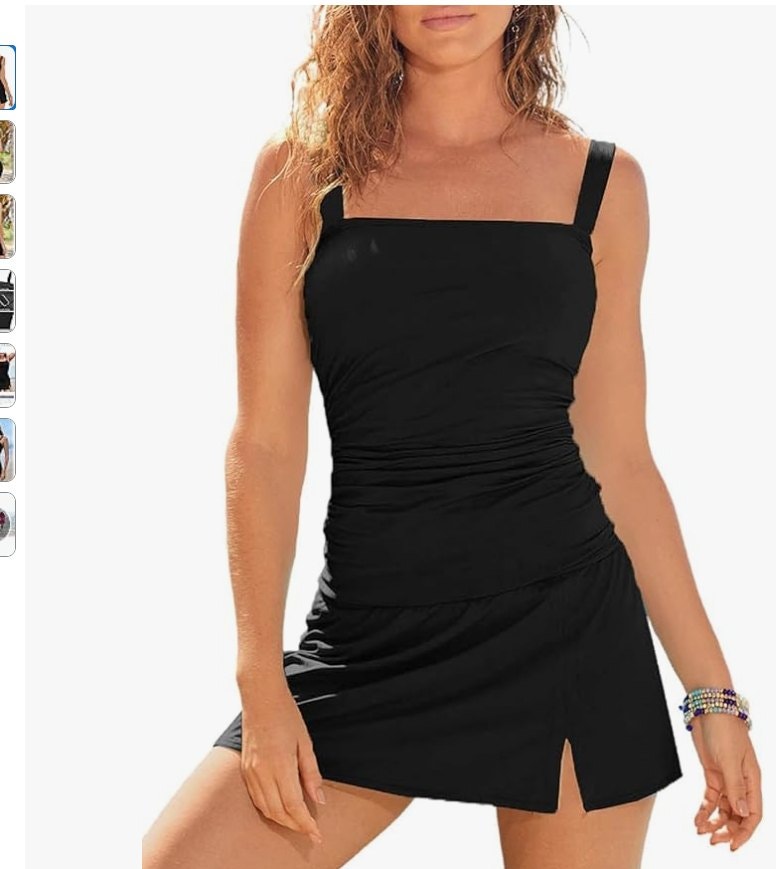 Aleumdr Square-Neck Two-Piece Tankini Set – Black, XL – New