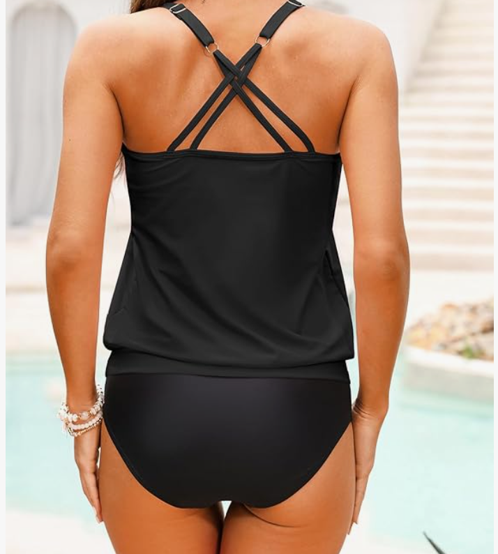 Tempt Me Blouson Two-Piece Tankini – Black, Large – NWT