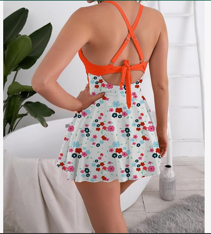 B2prity Cutout Swimdress – Orange, Small – New