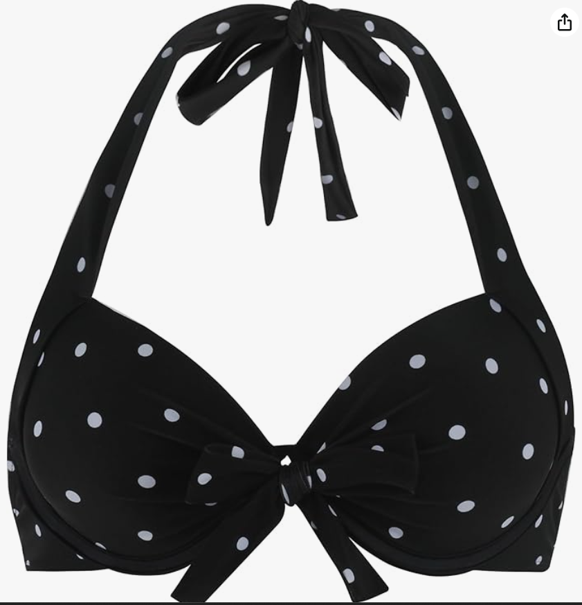 Ocean Blues Halter Push-Up Bikini Top – Black Polka Dot, Large – NWT