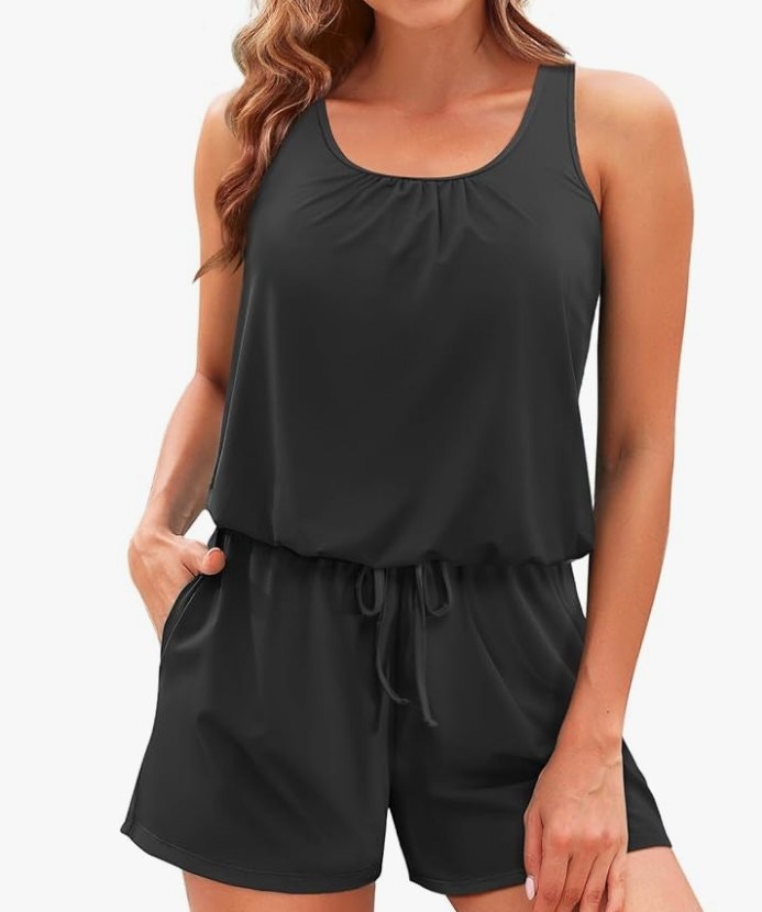 Tempt Me Swim Romper with Pockets – Black, Small – New