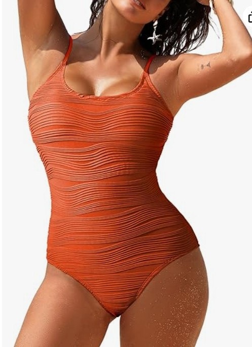 Pink Queen Textured One-Piece Swimsuit – Orange, Large – New