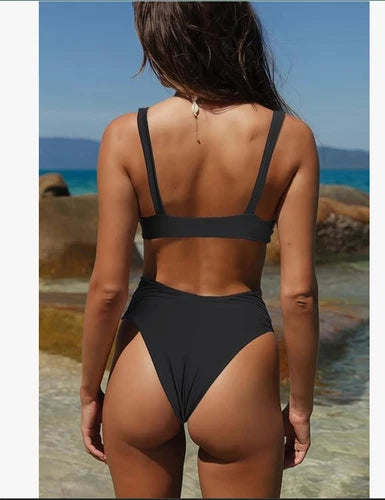 geluboao Knot Front Thong Bikini Set – Black – XL
