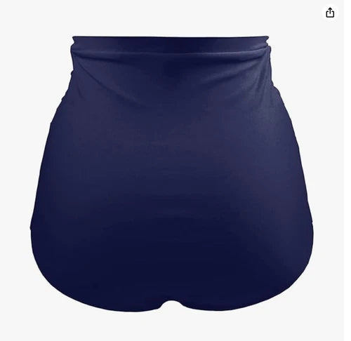 Tempt Me High Waisted Ruched Bikini Bottom – Navy Blue – Large