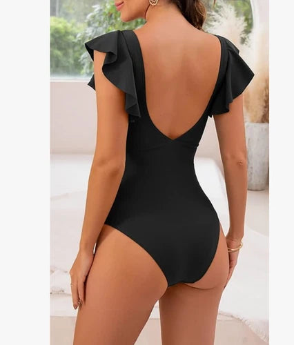 B2prity Ruffle Cutout One Piece Swimsuit – Black – 2XL