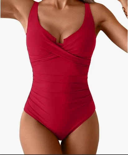 B2prity Underwire Ruched One Piece Swimsuit – Red – Large