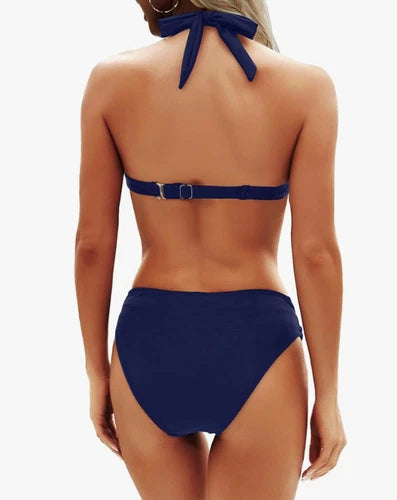 Yonique Halter Push-Up Bikini Set – Navy Blue – Medium