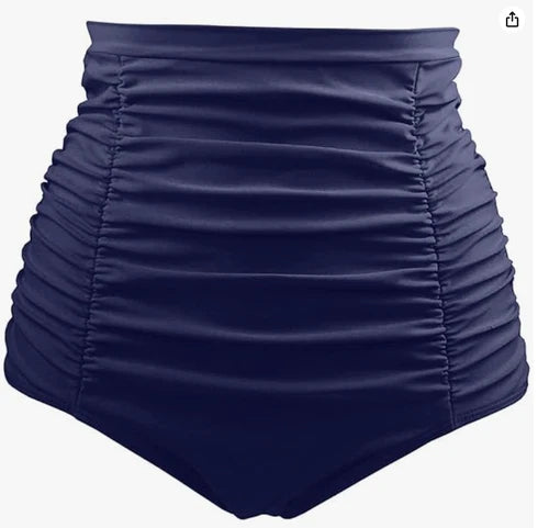Tempt Me High Waisted Ruched Bikini Bottom – Navy Blue – Large